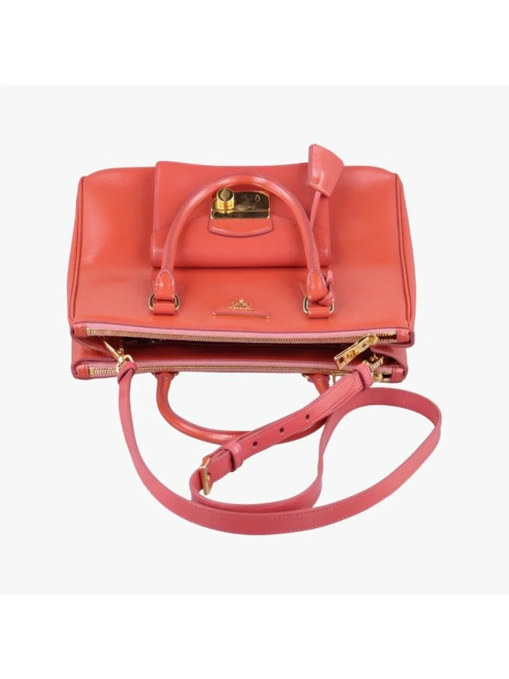 Prada Galleria Front Pocket Orange Patent 14 Shoulder Bag